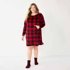 Plus Size Sonoma Goods For Life® 2-pc. Long Sleeve Crewneck Sleepshirt & Socks Set -Glamix Store 5690616 Red Plush Buffalo