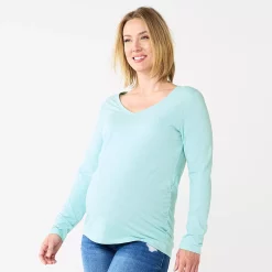 Maternity Sonoma Goods For Life® Essential Long Sleeve V-Neck Tee -Glamix Store 5691532 Blue