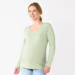 Maternity Sonoma Goods For Life® Essential Long Sleeve V-Neck Tee -Glamix Store 5691532 Green