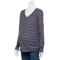 Maternity Sonoma Goods For Life® Essential Long Sleeve V-Neck Tee -Glamix Store 5691532 Navy Stripe