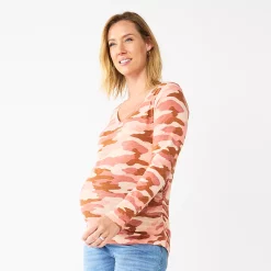 Maternity Sonoma Goods For Life® Essential Long Sleeve V-Neck Tee -Glamix Store 5691532 Pink Camo