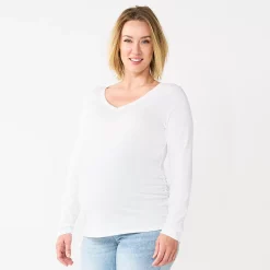 Maternity Sonoma Goods For Life® Essential Long Sleeve V-Neck Tee -Glamix Store 5691532 White
