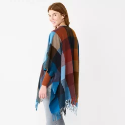 Women's Sonoma Goods For Life® Spokane Plaid Topper With Fringe -Glamix Store 5796222 ALT