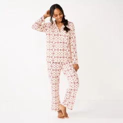 Women's Sonoma Goods For Life® Knit Pajama Shirt & Pajama Pants Sleep Set -Glamix Store 6076381 Ivory4 Stitch Geo